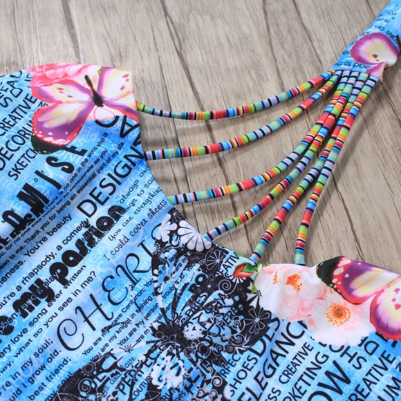 Sexy Floral Halter Strappy Back One Piece Swimsuit - Picture 4 of 8